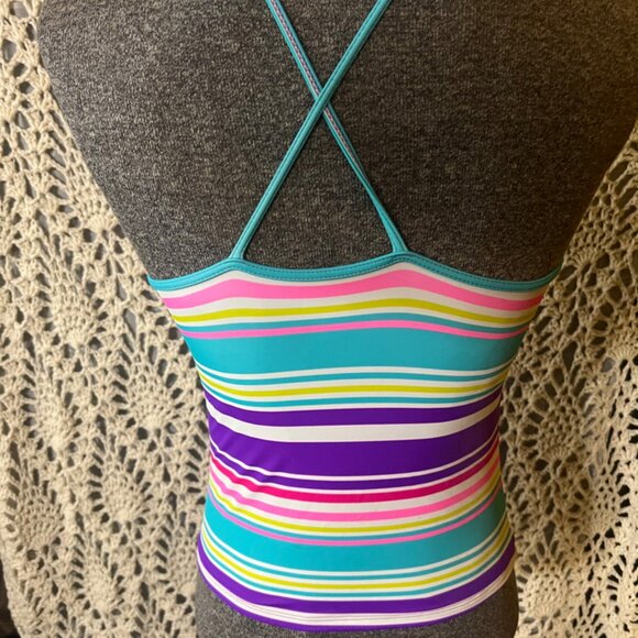Spotted Zebra Sz 12(XL) Multiple Color Stripe Cross Back Swimsuit Top C05 - Picture 3 of 6